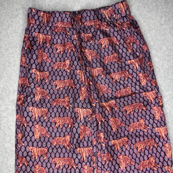 J Crew Collection Pull On Pants Womens 0 Purple Tiger Casual Silk Ankle Trousers - Picture 9 of 9